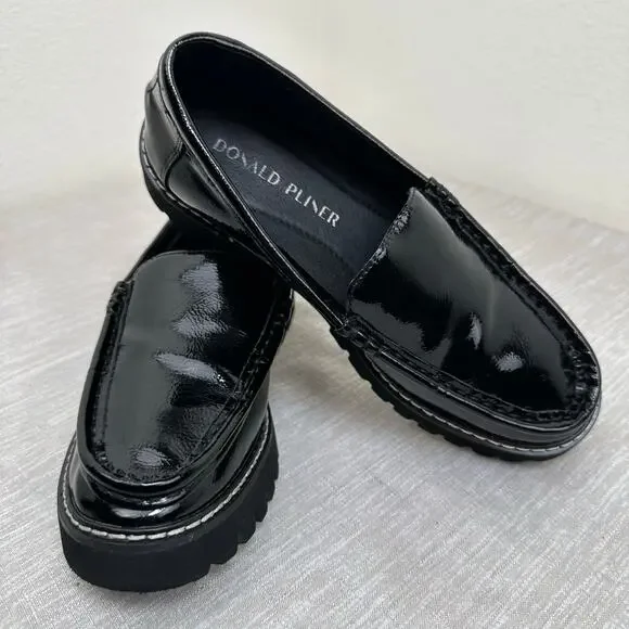 Donald Pliner Hope Patent Loafers Black Lug Sole Slip On Shoes Women 6M - Picture 2 of 12